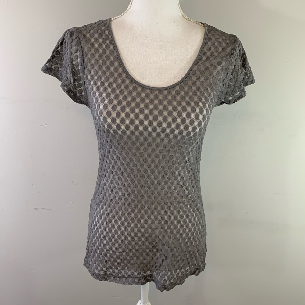 Banana Republic Gray Sheer Dot Blouse Sz Small Stretch
